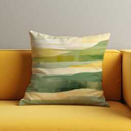 Earthy Landscape Cushion Cover, Green & Yellow Abstract Nature Throw Pillow Modern Decorative Pillowcase, Eclectic Home Decor - thumbnail 1