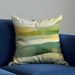 Earthy Landscape Cushion Cover, Green & Yellow Abstract Nature Throw Pillow Modern Decorative Pillowcase, Eclectic Home Decor - thumbnail 3