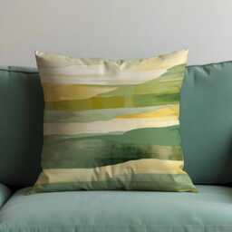 Earthy Landscape Cushion Cover, Green & Yellow Abstract Nature Throw Pillow Modern Decorative Pillowcase, Eclectic Home Decor - thumbnail 2