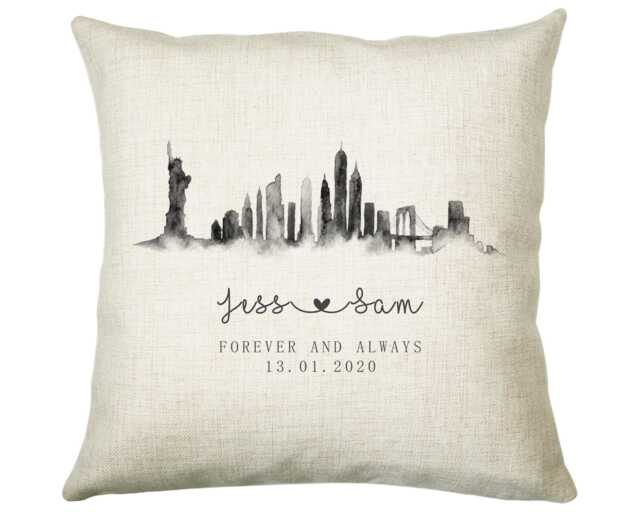 Personalised New York City Watercolour Anniversary Cushion Custom Design Gift Valentines Present - Wedding Pillow Cs259 - image 1