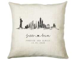 Personalised New York City Watercolour Anniversary Cushion Custom Design Gift Valentines Present - Wedding Pillow Cs259 - thumbnail 1