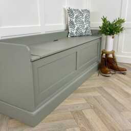 Solid Wood Storage Bench Shaker Panel Hall Seat, Custom Paint Color - thumbnail 3
