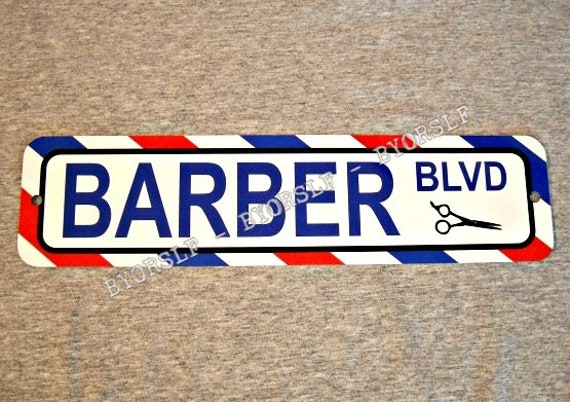 Metal Sign Barber Blvd Shop Barbershop Pole Hair Stylist Cut Chair Hairdresser Stripes Culture Life Decor Man Cave Wall Plaque Street - image 1
