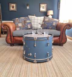 Large Drum Coffee Table, Blue 60cm Wide, Coffee, Side, Real Bass, Man Cave, Steam Punk - thumbnail 1