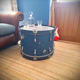 Large Drum Coffee Table, Blue 60cm Wide, Coffee, Side, Real Bass, Man Cave, Steam Punk - thumbnail 2
