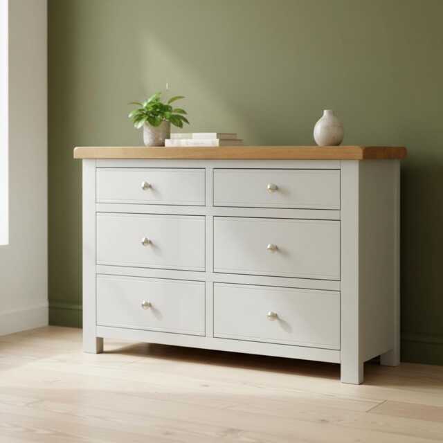 Painted Chest Of Drawers Solid Wood 6-Drawer Bedroom Storage, Assembled - image 1