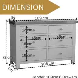 Painted Chest Of Drawers Solid Wood 6-Drawer Bedroom Storage, Assembled - thumbnail 3