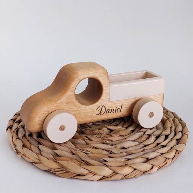 Personalized Wooden Toy Truck - Natural Birch Wood, Baby Gift - image 1