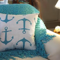 Anchors Away Pillow - White, Gray, Aqua, Turquoise Anchor - thumbnail 2