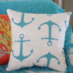 Anchors Away Pillow - White, Gray, Aqua, Turquoise Anchor - thumbnail 3