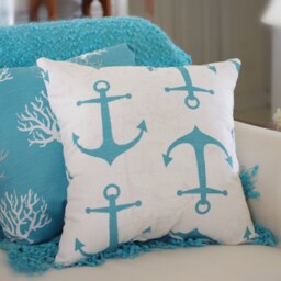 Anchors Away Pillow - White, Gray, Aqua, Turquoise Anchor - thumbnail 4
