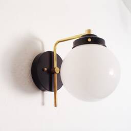 Modern Brass Sconce Opal Glass Globe, Minimalist Bedside Light - Ul Listed - thumbnail 2