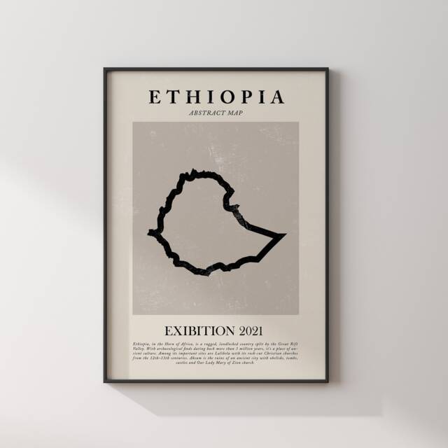 Ethiopia Map Vintage Abstract Wall Art Print Picasso + Matisse Inspired Travel Poster - image 1