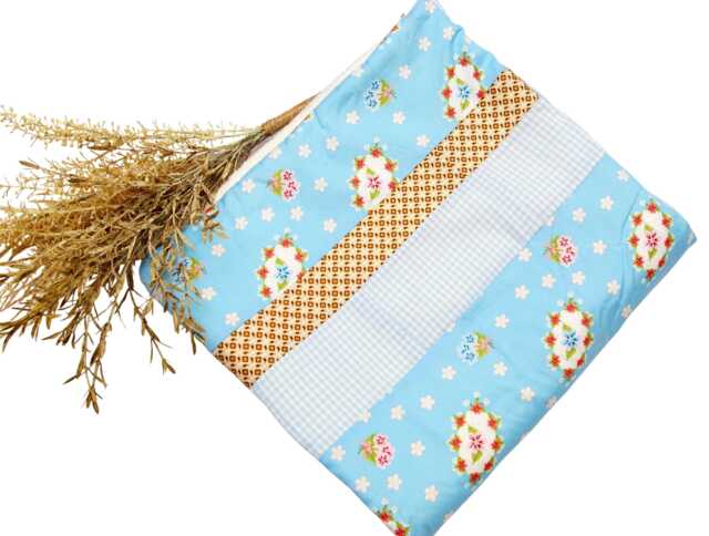 Baby Blanket, Cuddly Children's Patchwork in Blue & Beige For Girls Or Boys, Handmade By Bab-Berlin - image 1