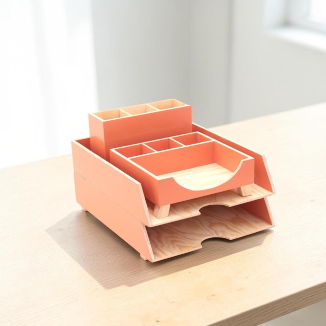 Orange Wooden Desk Organizer Set Handmade Office Storage - image 1