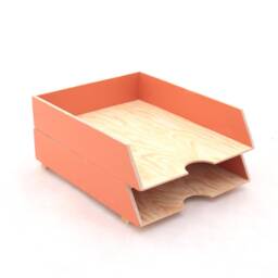 Orange Wooden Desk Organizer Set Handmade Office Storage - thumbnail 3