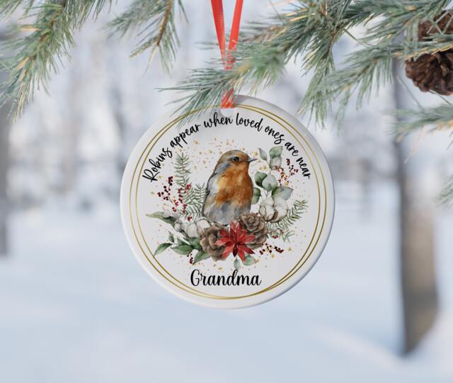 Personalised Robin Memorial Christmas Bauble, Ceramic Tree Memory Keepsake