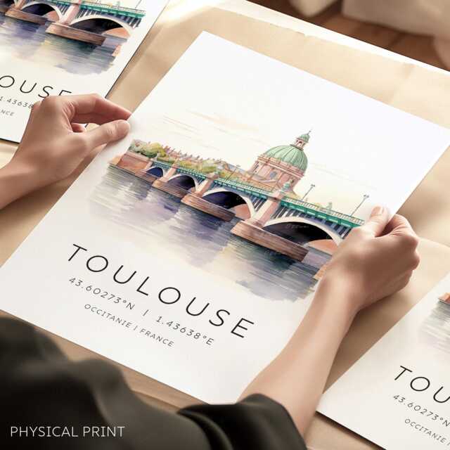 Toulouse France City Print, Travel Poster, Gift, Print With Map Coordinates, French Wall Art, Prints - image 1