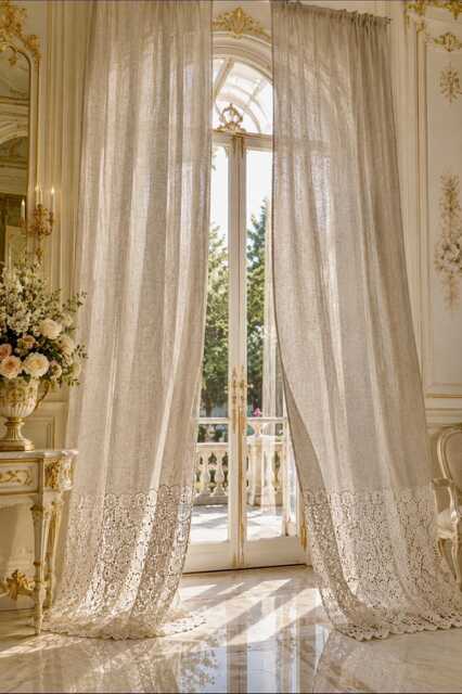 Precious Linen Blend Curtain With Macram?? Flounce - image 1