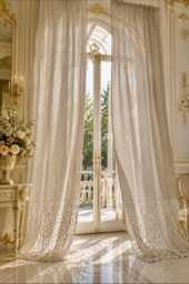 Precious Linen Blend Curtain With Macram?? Flounce - thumbnail 1
