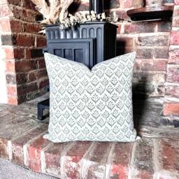 1473. Escorca Olive Green Block Print - Linen/Cotton Cushion Cover, Various Sizes