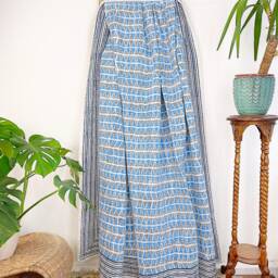 Kantha Stitch Pure Cotton Reversible Bed/Sofa Throw King Size Handmade Dohar - White Blue Hues Geometric Triangle Chevron Wave Stripe - thumbnail 3