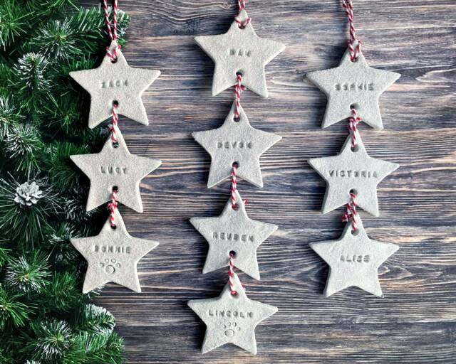 Personalised Family Star Decoration - Custom Clay Hanging Ornament With Names, Stacked Stars For Parents & Children, Christmas Gift