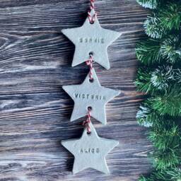 Personalised Family Star Decoration - Custom Clay Hanging Ornament With Names, Stacked Stars For Parents & Children, Christmas Gift - thumbnail 2