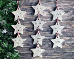 Personalised Family Star Decoration - Custom Clay Hanging Ornament With Names, Stacked Stars For Parents & Children, Christmas Gift - thumbnail 1