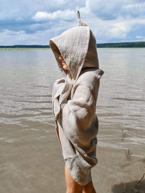Linen Baby Towel With Hood, Waffle Linen Kids Towel, Large Wrap For Baby, Square - image 1