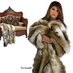 Gold Wolf, Coyote Throw Blanket, Grizzly Bear, Premium Faux Fur, Taupe & Brown Tones Warm Highlights, Softest Minky Lining - thumbnail 2