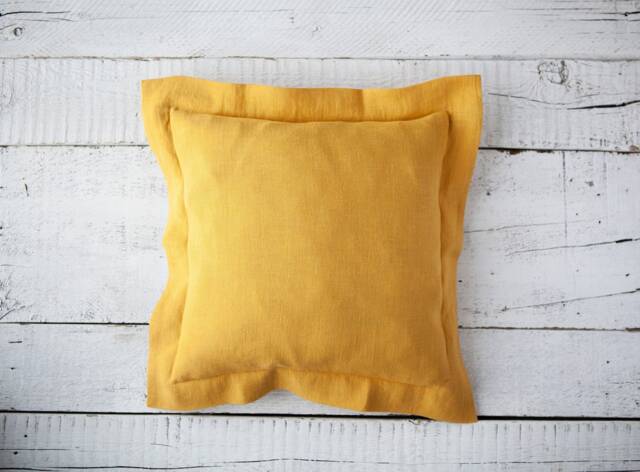 Yellow Linen Pillow Cover Wide Flange, Custom Size - image 1