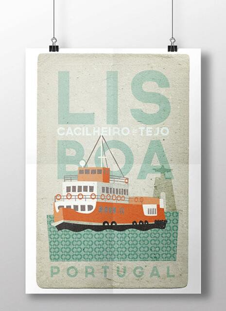 Original Portuguese Lisboa Cacilheiro Transport Wall Art Printing Poster Illustration Print Drawings Graphic Design Work Home Decor