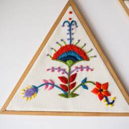 Set Of 2 Embroidered Triangle Wall Art - Hand-Embroidered Floral Decor Unique Botanical Textile Handmade in Italy Gift - thumbnail 3
