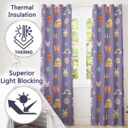 Easter Chick Bunny Carrot Rainbow Flower Purple Background Seamless Pattern Readymade Eyelet Ring Top Thermal 100% Blackout Curtains - thumbnail 3
