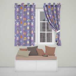 Easter Chick Bunny Carrot Rainbow Flower Purple Background Seamless Pattern Readymade Eyelet Ring Top Thermal 100% Blackout Curtains - thumbnail 1