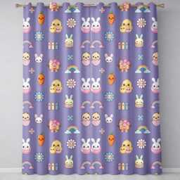 Easter Chick Bunny Carrot Rainbow Flower Purple Background Seamless Pattern Readymade Eyelet Ring Top Thermal 100% Blackout Curtains - thumbnail 2