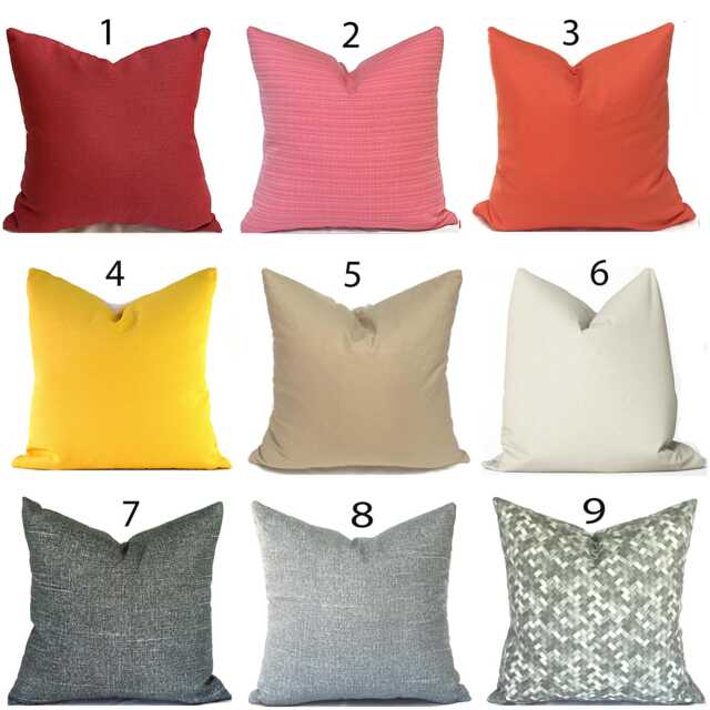 Outdoor Pillow Cover With Zippers, Easy To Use & Washable, Solid Reds, Oranges, Greys, Pick Your Favorite - image 1
