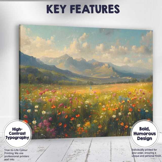 Blooming Alpine Wildflower Field Panoramic Mountain Landscape Canvas Wall Art Print Decor Picture Ready To Hang - image 1