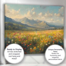 Blooming Alpine Wildflower Field Panoramic Mountain Landscape Canvas Wall Art Print Decor Picture Ready To Hang - thumbnail 3