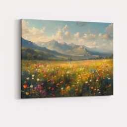 Blooming Alpine Wildflower Field Panoramic Mountain Landscape Canvas Wall Art Print Decor Picture Ready To Hang - thumbnail 4