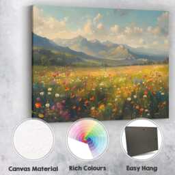 Blooming Alpine Wildflower Field Panoramic Mountain Landscape Canvas Wall Art Print Decor Picture Ready To Hang - thumbnail 2