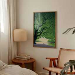 Giant Green Tree Poster, Peaceful Nature Wall Art Print, Serene Landscape Illustration, Calming Scene Decor For Bedroom Or Living Room - thumbnail 4
