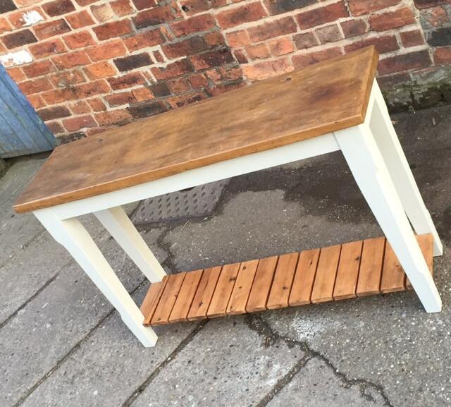 Rustic Pine Wood Console Table With Slatted Bottom Shelf. Hallway, Painted Base & Storage. Made To Measure. Customisable - image 1