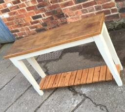 Rustic Pine Wood Console Table With Slatted Bottom Shelf. Hallway, Painted Base & Storage. Made To Measure. Customisable - thumbnail 1