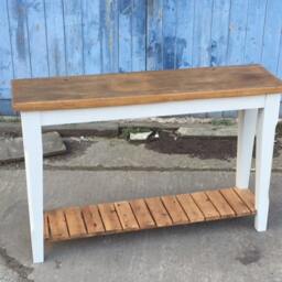 Rustic Pine Wood Console Table With Slatted Bottom Shelf. Hallway, Painted Base & Storage. Made To Measure. Customisable - thumbnail 2