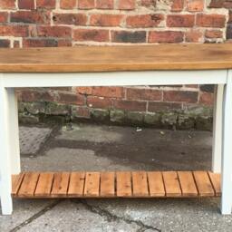 Rustic Pine Wood Console Table With Slatted Bottom Shelf. Hallway, Painted Base & Storage. Made To Measure. Customisable - thumbnail 3