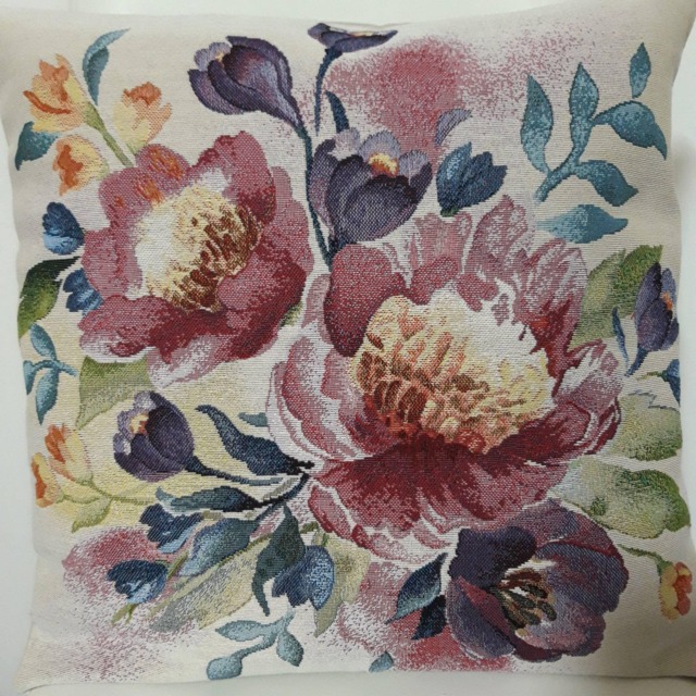 Cream Jacquard Tapestry Cushion Cover With Floral Bouquet 1 45x45 cm. Decorative - Interior Decoration Mother's Day - image 1
