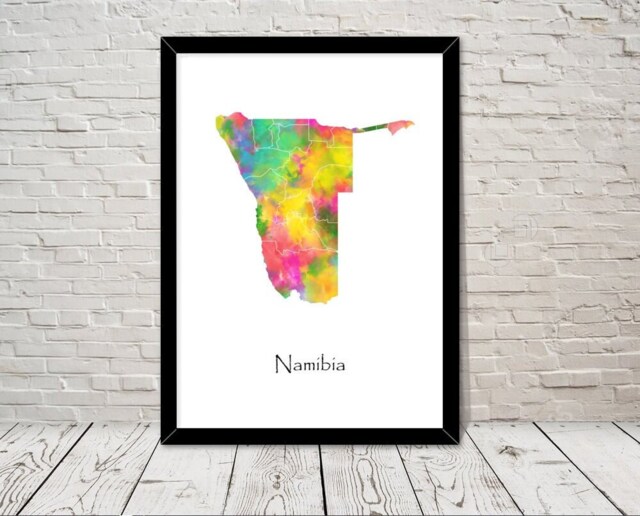Namibia Art Watercolour Illustration Map Abstract Print Wall Home Decor Giclee Print Office Living Room
