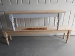 Made To Order Farmhouse Solid Pine Kitchen Dining Bench With Slim Legs, Frame Painted in Farrow & Ball, Bench - thumbnail 1